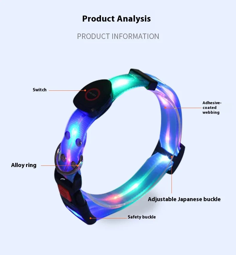 Colorful LED Luminous Collar Rechargeable Luminous Dog Rope Nylon - PeticaDeals
