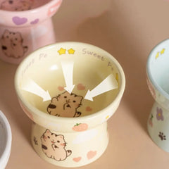 Creative Ceramic Cat Bowl Cute Large Capacity Pet High Foot Bowl Anti Tipping Non-slip Pet Drinking Feeder Kitten Puppy - PeticaDeals