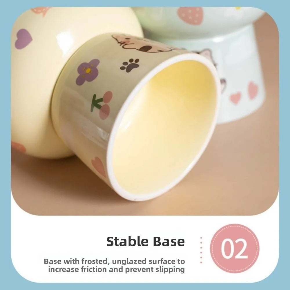 Creative Ceramic Cat Bowl Cute Large Capacity Pet High Foot Bowl Anti Tipping Non-slip Pet Drinking Feeder Kitten Puppy - PeticaDeals