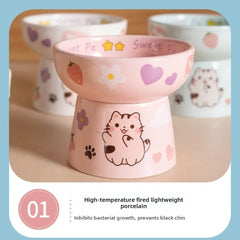 Creative Ceramic Cat Bowl Cute Large Capacity Pet High Foot Bowl Anti Tipping Non-slip Pet Drinking Feeder Kitten Puppy - PeticaDeals