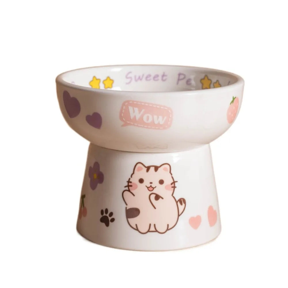 Creative Ceramic Cat Bowl Cute Large Capacity Pet High Foot Bowl Anti Tipping Non-slip Pet Drinking Feeder Kitten Puppy - PeticaDeals
