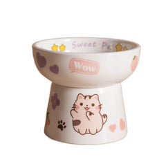 Creative Ceramic Cat Bowl Cute Large Capacity Pet High Foot Bowl Anti Tipping Non-slip Pet Drinking Feeder Kitten Puppy - PeticaDeals