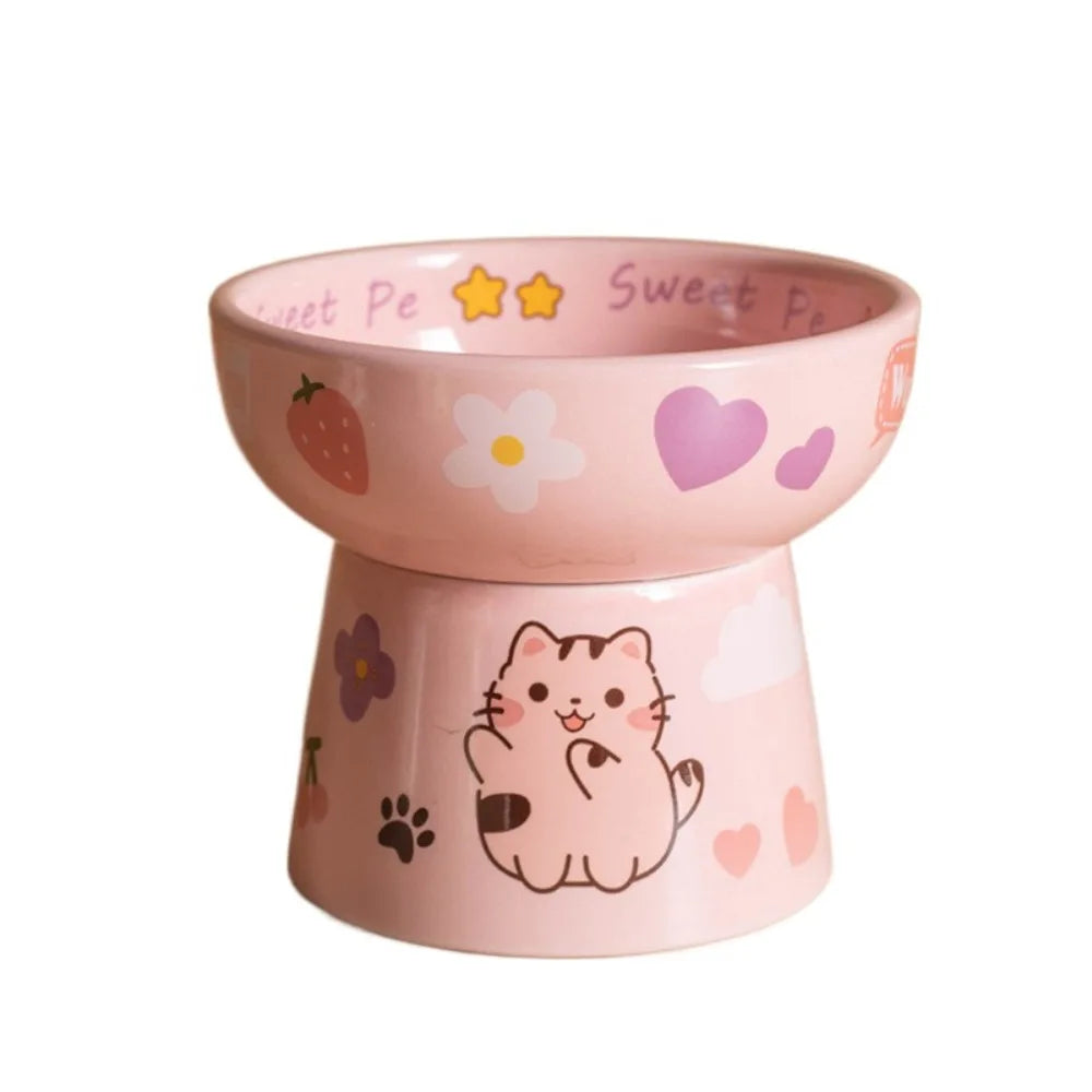 Creative Ceramic Cat Bowl Cute Large Capacity Pet High Foot Bowl Anti Tipping Non-slip Pet Drinking Feeder Kitten Puppy - PeticaDeals
