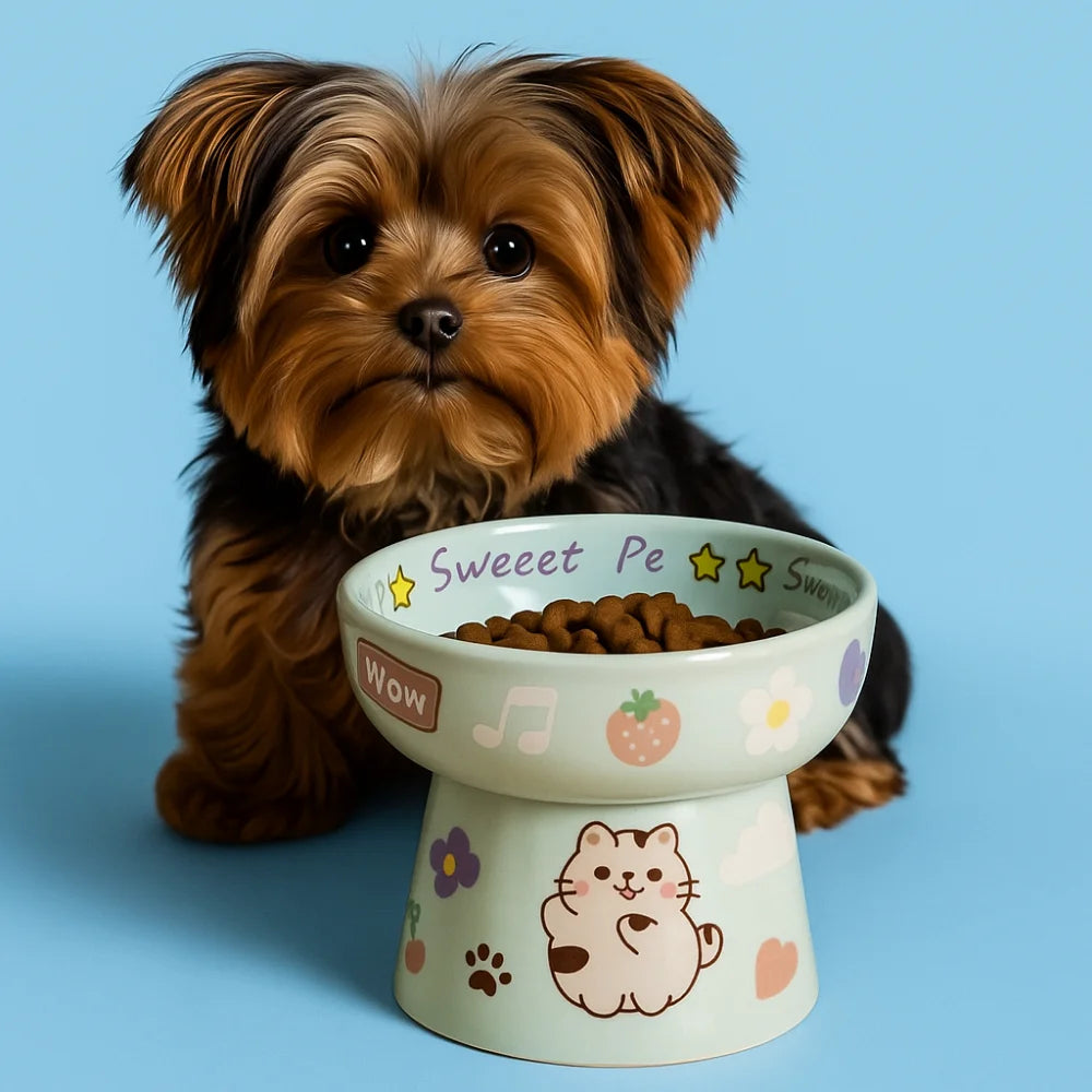 Creative Ceramic Cat Bowl Cute Large Capacity Pet High Foot Bowl Anti Tipping Non-slip Pet Drinking Feeder Kitten Puppy - PeticaDeals
