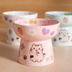 Creative Ceramic Cat Bowl Cute Large Capacity Pet High Foot Bowl Anti Tipping Non-slip Pet Drinking Feeder Kitten Puppy - PeticaDeals