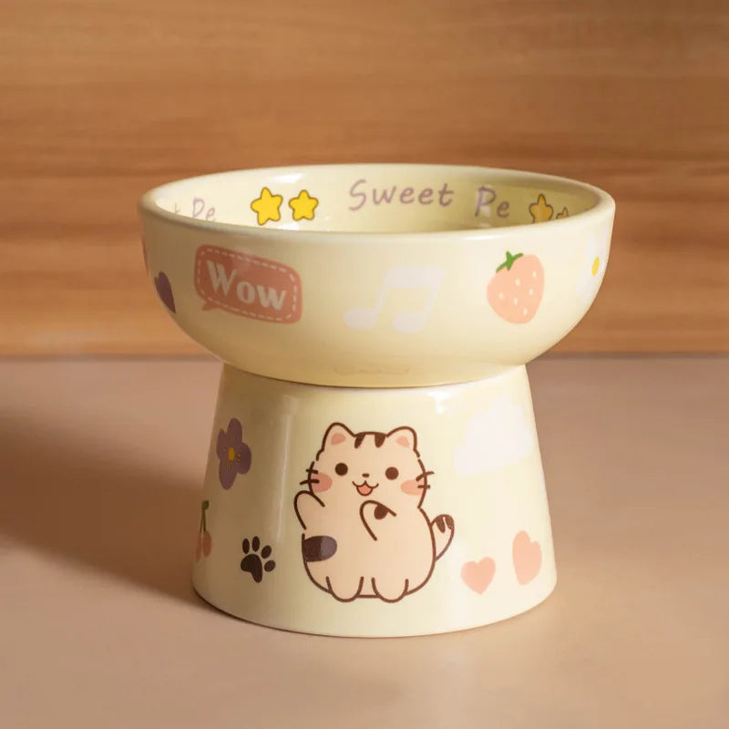 Creative Ceramic Cat Bowl Cute Large Capacity Pet High Foot Bowl Anti Tipping Non-slip Pet Drinking Feeder Kitten Puppy - PeticaDeals