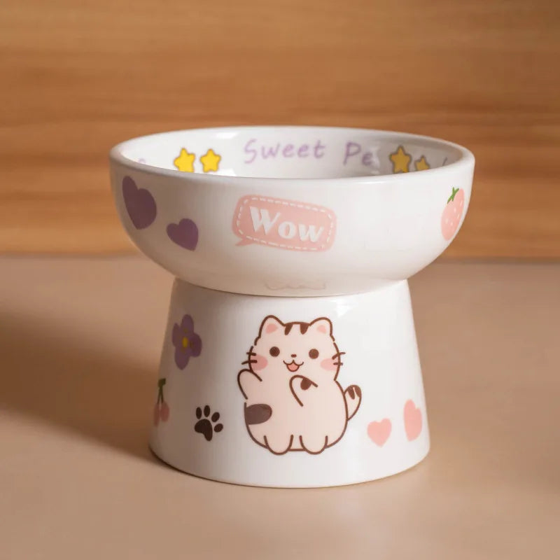 Creative Ceramic Cat Bowl Cute Large Capacity Pet High Foot Bowl Anti Tipping Non-slip Pet Drinking Feeder Kitten Puppy - PeticaDeals