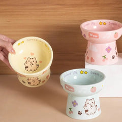 Creative Ceramic Cat Bowl Cute Large Capacity Pet High Foot Bowl Anti Tipping Non-slip Pet Drinking Feeder Kitten Puppy - PeticaDeals