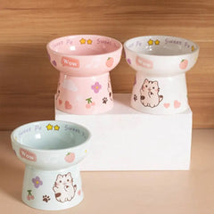 Creative Ceramic Cat Bowl Cute Large Capacity Pet High Foot Bowl Anti Tipping Non-slip Pet Drinking Feeder Kitten Puppy - PeticaDeals