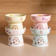 Creative Ceramic Cat Bowl Cute Large Capacity Pet High Foot Bowl Anti Tipping Non-slip Pet Drinking Feeder Kitten Puppy - PeticaDeals