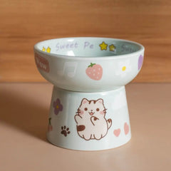 Creative Ceramic Cat Bowl Cute Large Capacity Pet High Foot Bowl Anti Tipping Non-slip Pet Drinking Feeder Kitten Puppy - PeticaDeals