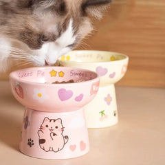 Creative Ceramic Cat Bowl Cute Large Capacity Pet High Foot Bowl Anti Tipping Non-slip Pet Drinking Feeder Kitten Puppy - PeticaDeals
