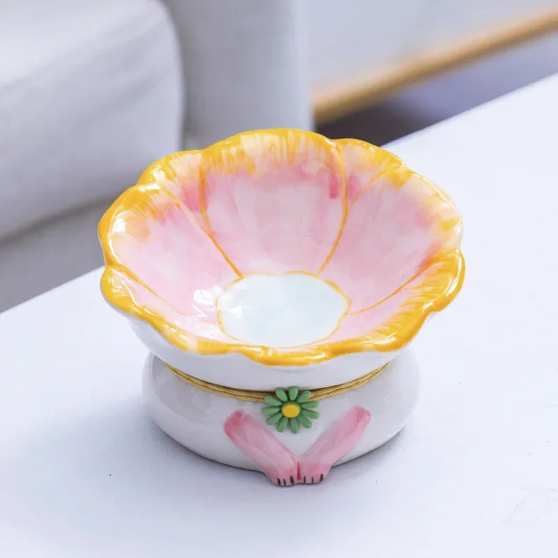 Creative Ceramic Protection for Cervical Spine Anti-Tipping High-Legged Flower-Shaped Dog Cat - PeticaDeals