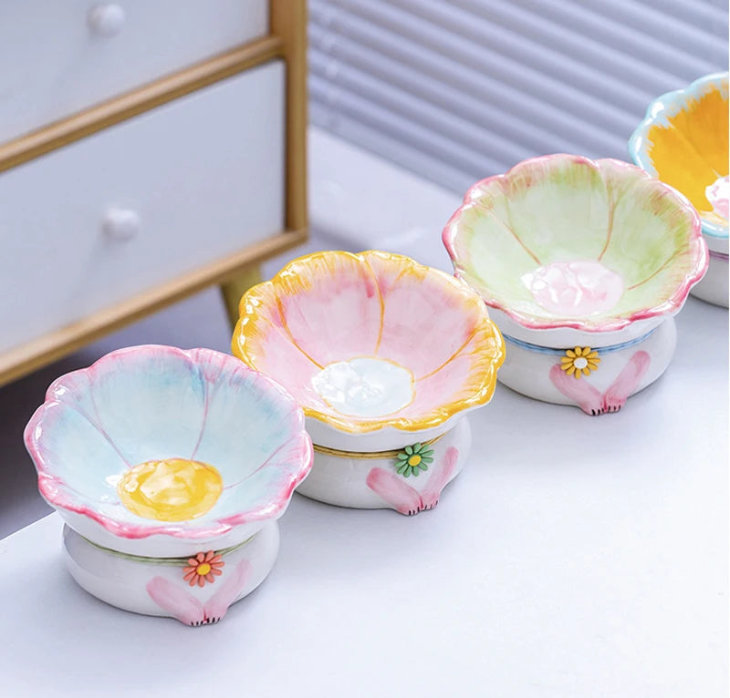 Creative Ceramic Protection for Cervical Spine Anti-Tipping High-Legged Flower-Shaped Dog Cat - PeticaDeals