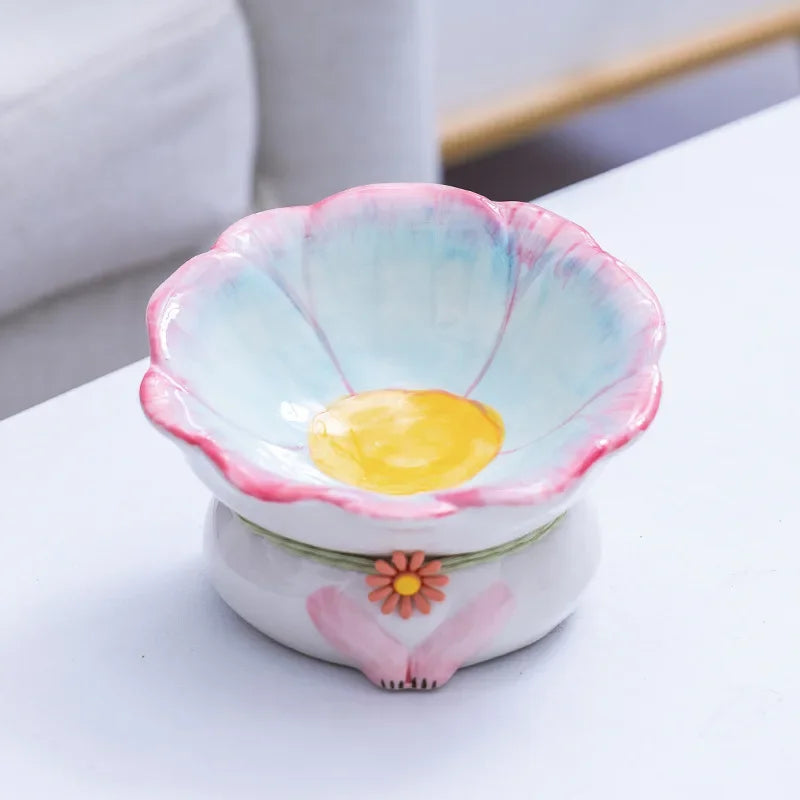 Creative Ceramic Protection for Cervical Spine Anti-Tipping High-Legged Flower-Shaped Dog Cat - PeticaDeals