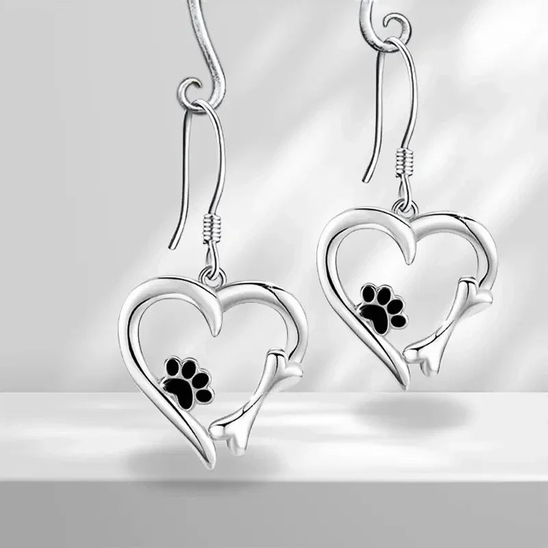 Creative Cute Dog Footprint Design Heart Shape Women Pendant Earrings - PeticaDeals