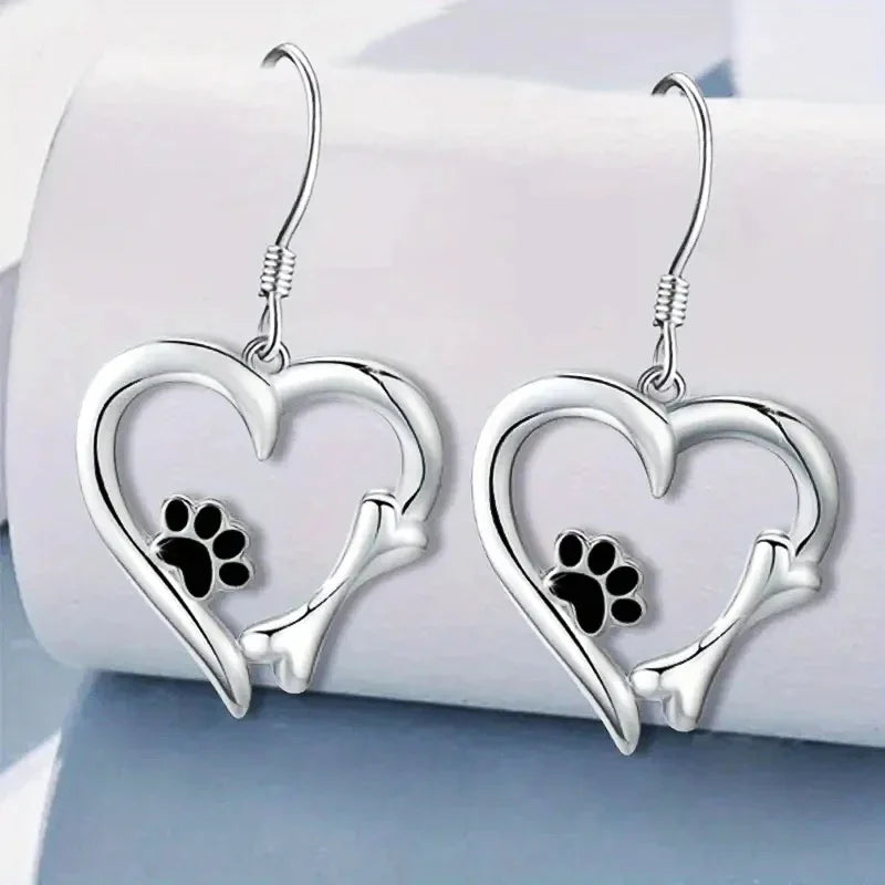 Creative Cute Dog Footprint Design Heart Shape Women Pendant Earrings - PeticaDeals