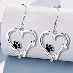Creative Cute Dog Footprint Design Heart Shape Women Pendant Earrings - PeticaDeals