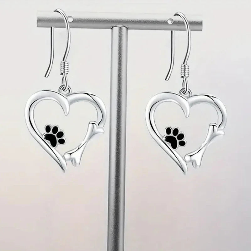 Creative Cute Dog Footprint Design Heart Shape Women Pendant Earrings - PeticaDeals