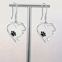 Creative Cute Dog Footprint Design Heart Shape Women Pendant Earrings - PeticaDeals