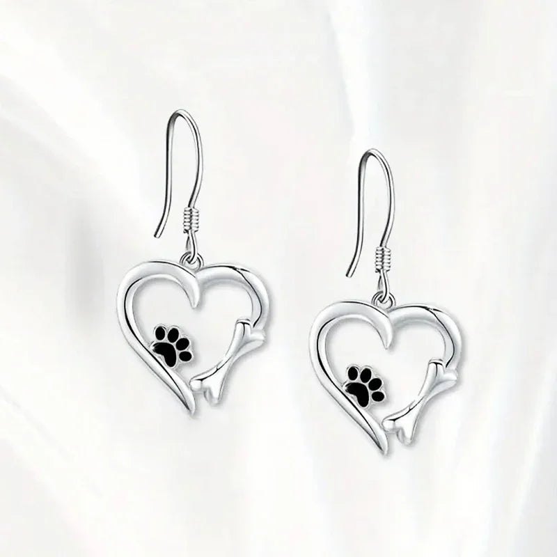 Creative Cute Dog Footprint Design Heart Shape Women Pendant Earrings - PeticaDeals