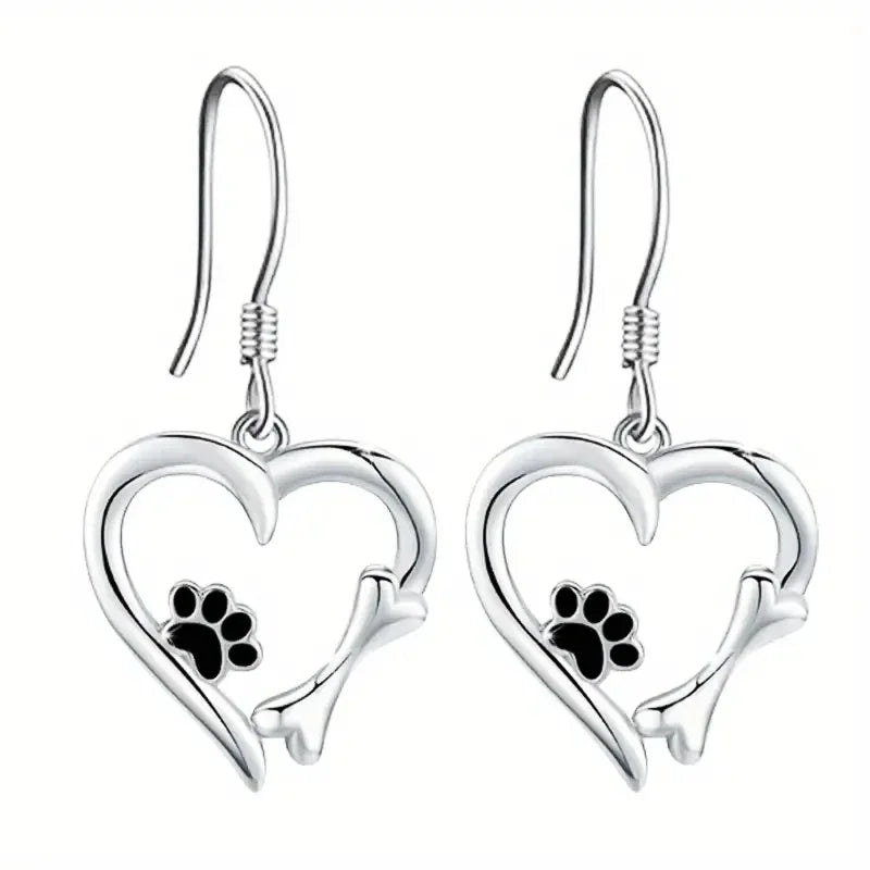 Creative Cute Dog Footprint Design Heart Shape Women Pendant Earrings - PeticaDeals