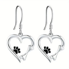 Creative Cute Dog Footprint Design Heart Shape Women Pendant Earrings - PeticaDeals