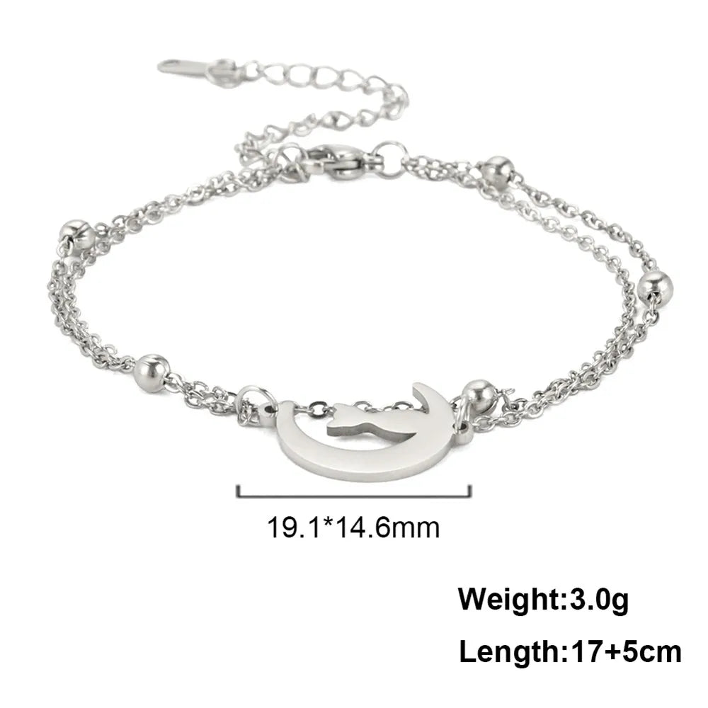 Crescent Moon Cute Cat Bracelets on Hand for Women Stainless Steel Charm Bracelets - PeticaDeals