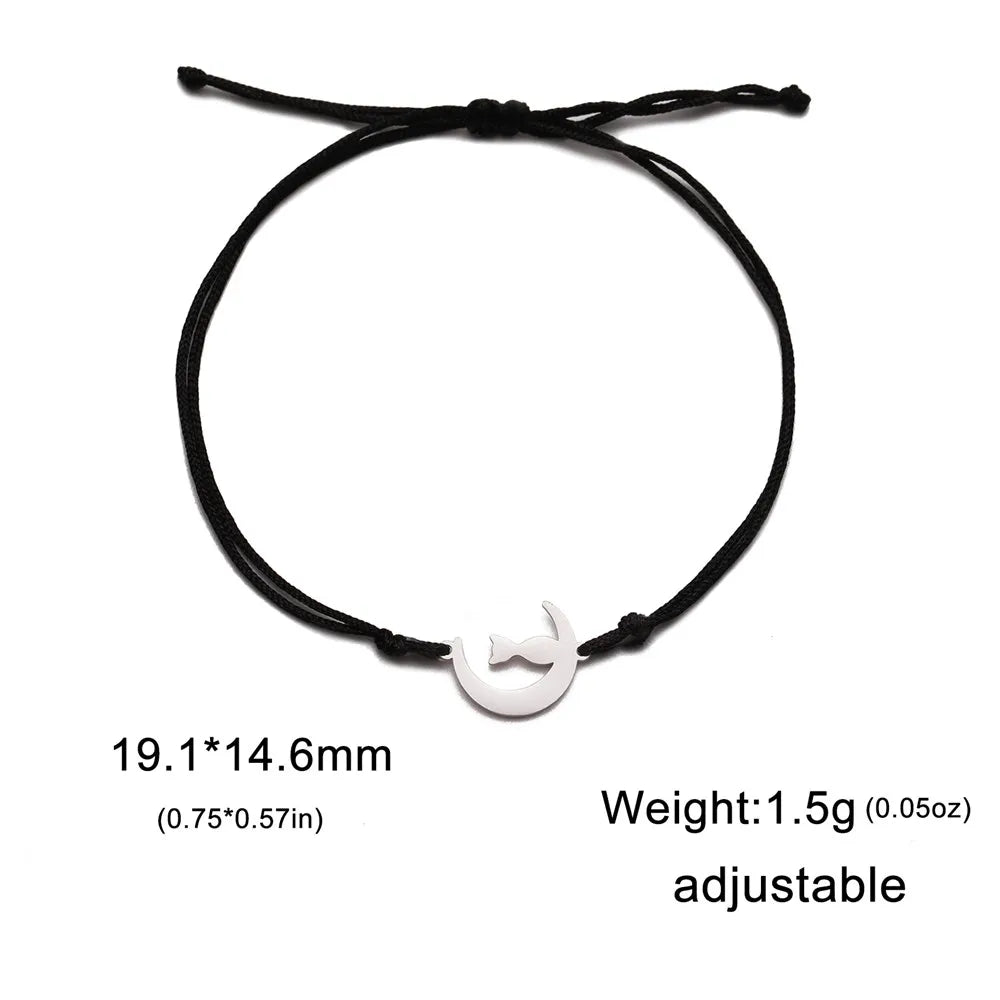 Crescent Moon Cute Cat Bracelets on Hand for Women Stainless Steel Charm Bracelets - PeticaDeals