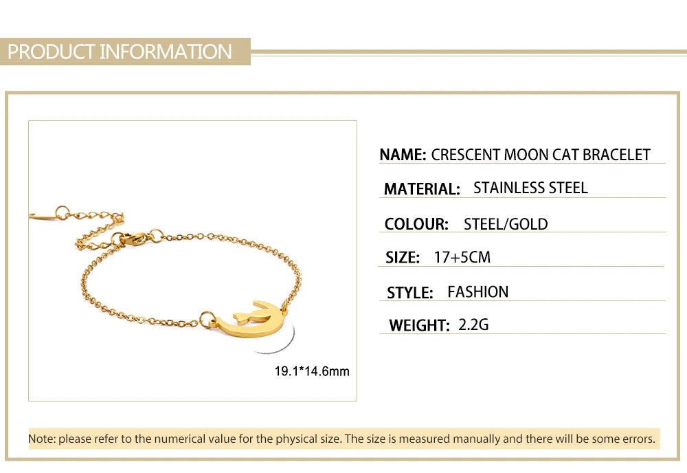 Crescent Moon Cute Cat Bracelets on Hand for Women Stainless Steel Charm Bracelets - PeticaDeals
