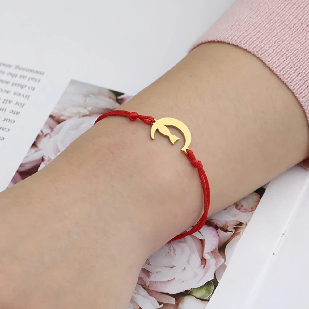 Crescent Moon Cute Cat Bracelets on Hand for Women Stainless Steel Charm Bracelets - PeticaDeals