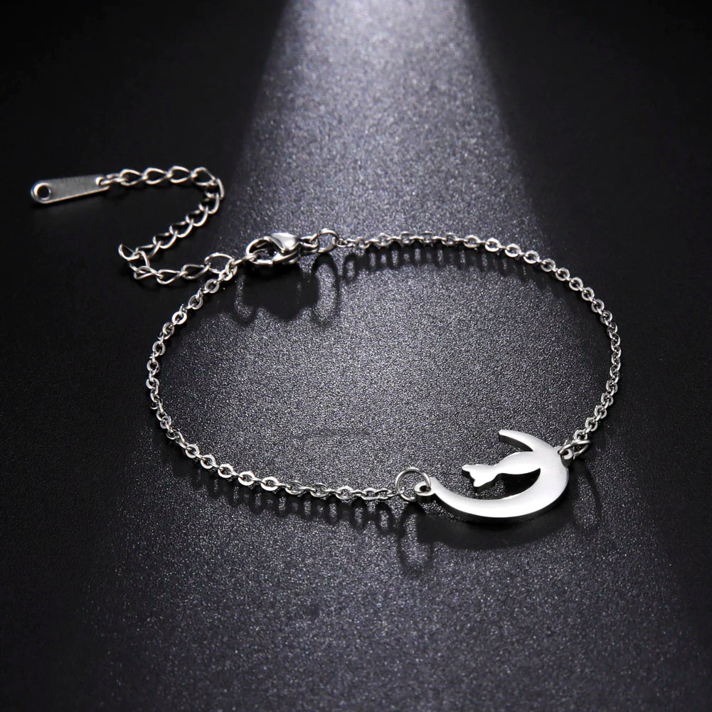 Crescent Moon Cute Cat Bracelets on Hand for Women Stainless Steel Charm Bracelets - PeticaDeals