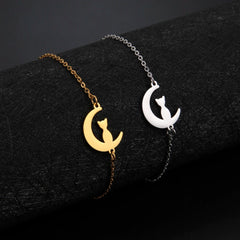 Crescent Moon Cute Cat Bracelets on Hand for Women Stainless Steel Charm Bracelets - PeticaDeals