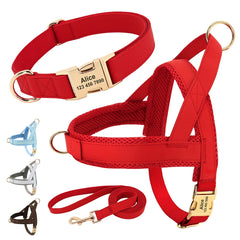 Customized Leather Dog Collar Harness Leash Set - PeticaDeals