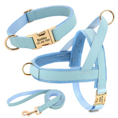 Customized Leather Dog Collar Harness Leash Set - PeticaDeals
