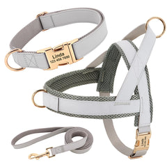 Customized Leather Dog Collar Harness Leash Set - PeticaDeals