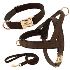 Customized Leather Dog Collar Harness Leash Set - PeticaDeals