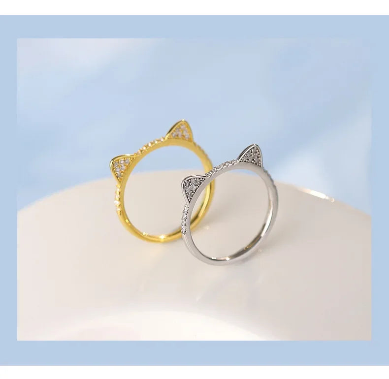 Cute Animal Fine Jewelry Sterling Silver Zircon Cat Adjustable Ring for Women - PeticaDeals