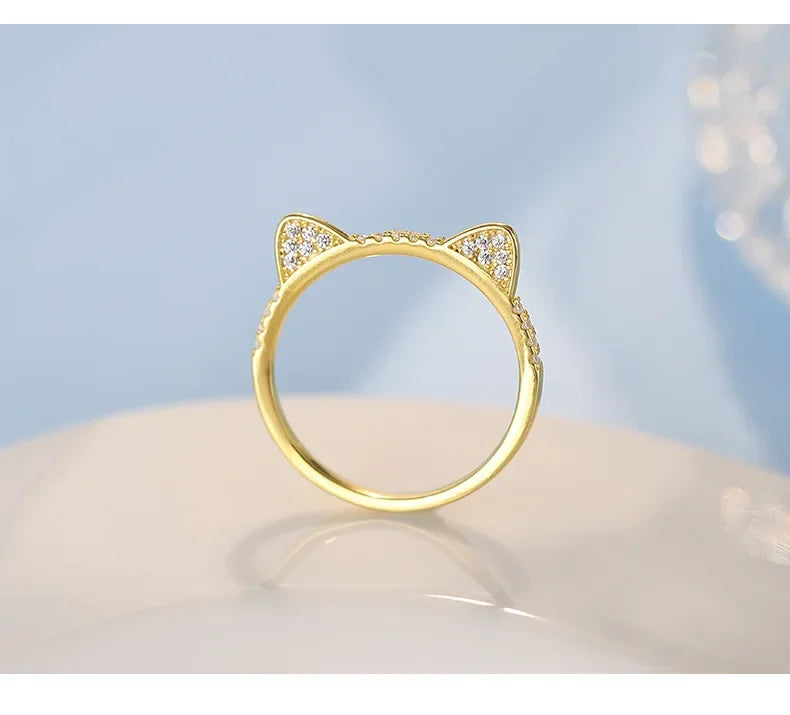 Cute Animal Fine Jewelry Sterling Silver Zircon Cat Adjustable Ring for Women - PeticaDeals