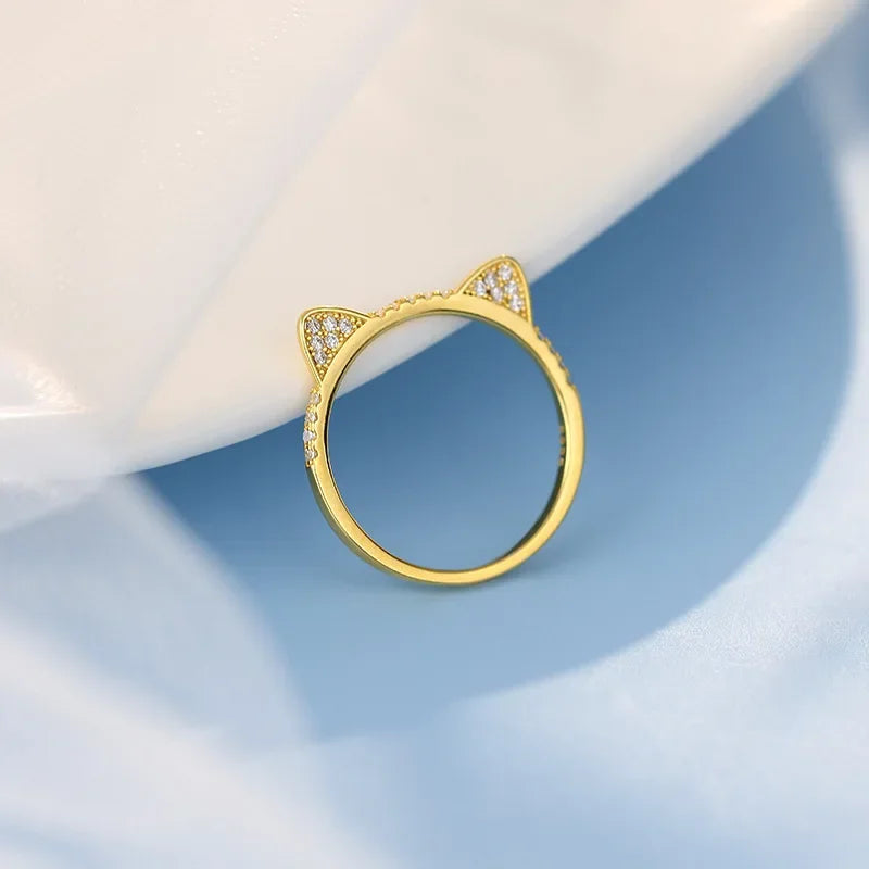Cute Animal Fine Jewelry Sterling Silver Zircon Cat Adjustable Ring for Women - PeticaDeals