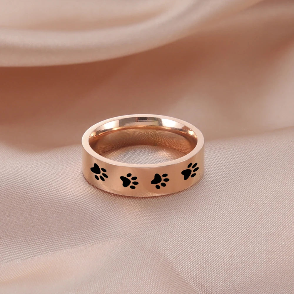 Cute Animal Paw Rings for Girl Cat Footprints Finger Ring Stainless Steel Jewelry - PeticaDeals