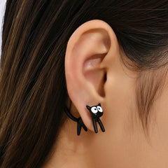Cute Cartoon Animal Kitten Stud Earring For Women Drip Oil Black White Cat Earrings Girls - PeticaDeals