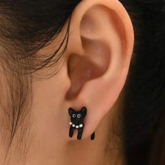 Cute Cartoon Animal Kitten Stud Earring For Women Drip Oil Black White Cat Earrings Girls - PeticaDeals