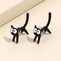 Cute Cartoon Animal Kitten Stud Earring For Women Drip Oil Black White Cat Earrings Girls - PeticaDeals