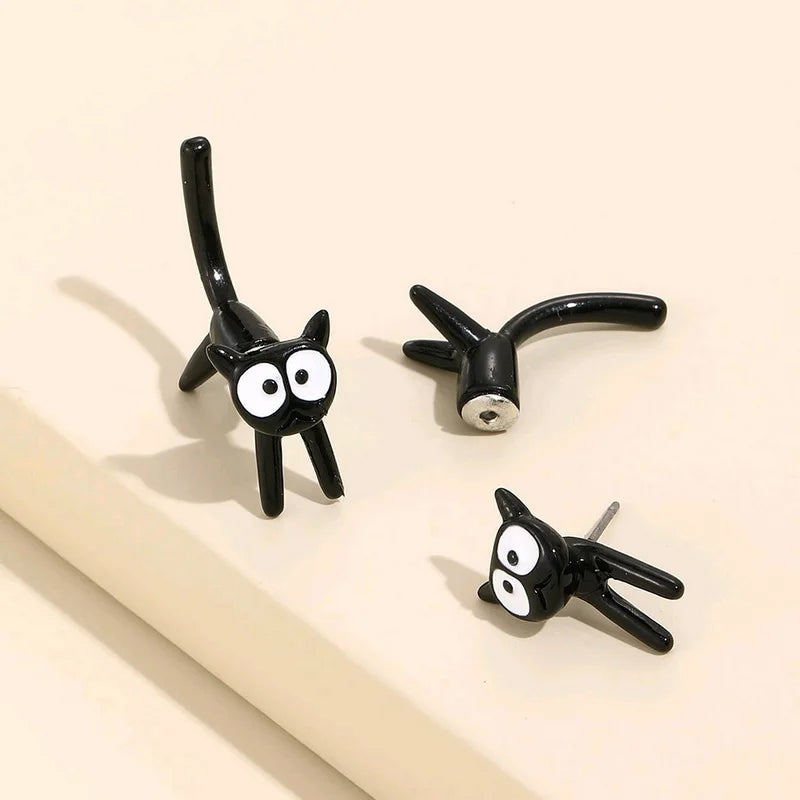 Cute Cartoon Animal Kitten Stud Earring For Women Drip Oil Black White Cat Earrings Girls - PeticaDeals