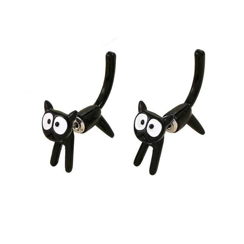 Cute Cartoon Animal Kitten Stud Earring For Women Drip Oil Black White Cat Earrings Girls - PeticaDeals