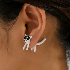 Cute Cartoon Animal Kitten Stud Earring For Women Drip Oil Black White Cat Earrings Girls - PeticaDeals