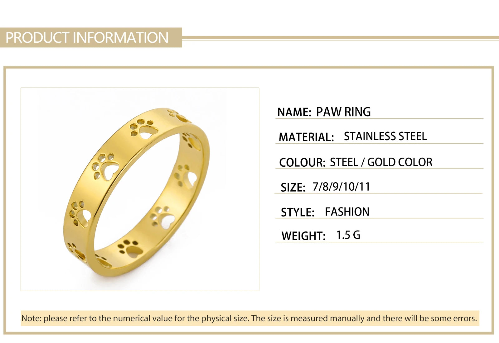 Cute Cat Dog Paw Rings for Women Stainless Steel Animal Pet Footprint Ring Jewelry - PeticaDeals