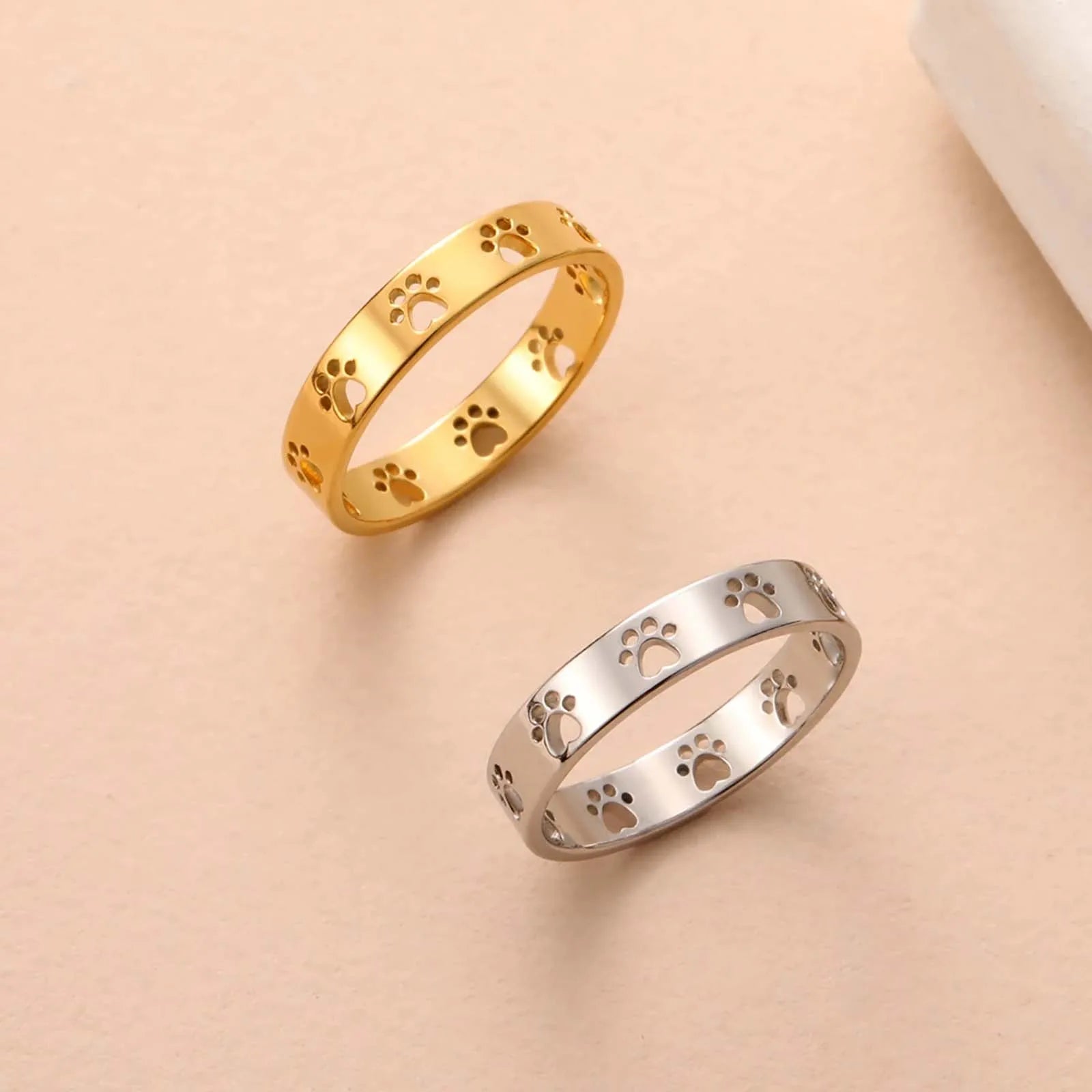 Cute Cat Dog Paw Rings for Women Stainless Steel Animal Pet Footprint Ring Jewelry - PeticaDeals