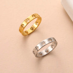 Cute Cat Dog Paw Rings for Women Stainless Steel Animal Pet Footprint Ring Jewelry - PeticaDeals